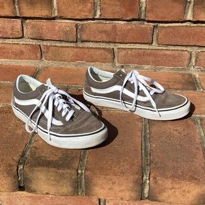 Dark brown and white vans sneakers with white laces - men's 5.5 women's 7.0